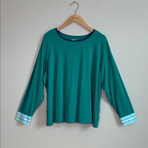 LANDS' END‎ Women Plus 2X Green Long Sleeve Rash Guard UPF 50+ Spring Summer
